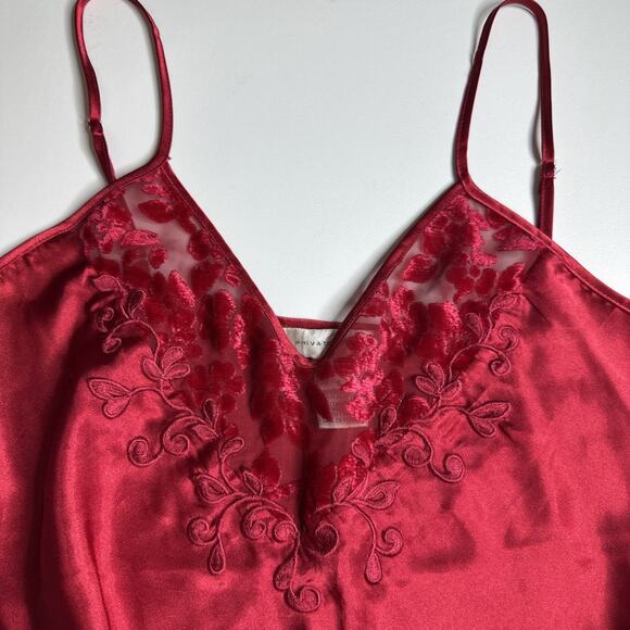Vintage Private Luxuries Red Satin Slip Dress Nightgown Small Sheer Top Babydoll - Picture 6 of 11